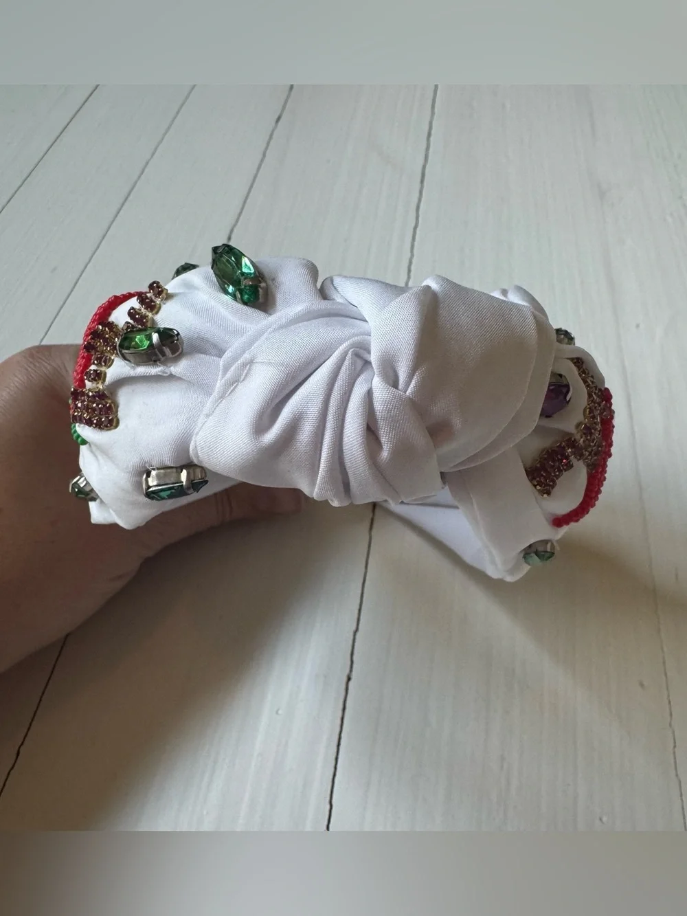 Boutique Fiesta Beaded Knotted Headband White Multicolor Jeweled NWOT
